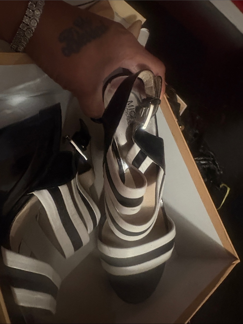 Michael Kors Strappy Black and White Platform Wedge Sandals